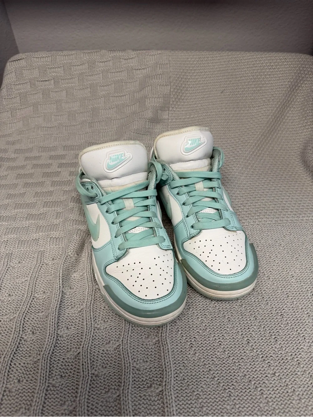 Nike Dunk Low-Top Sneakers in White & Mint Green